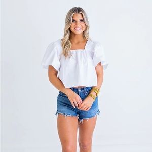 Karlie | Poplin Square Neck Top {White}